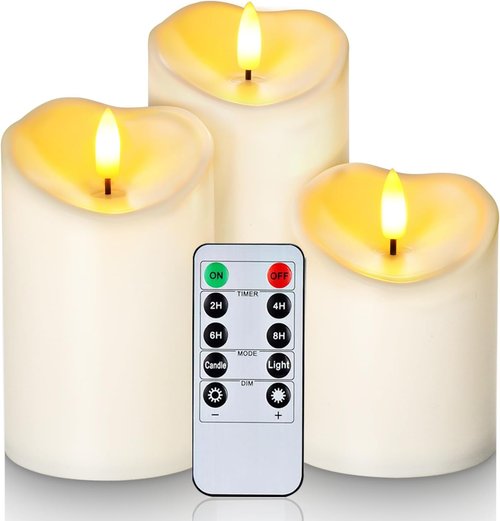 Homemory Flameless LED Outdoor Candles - Waterproof, Remote & Timer Included | Ivory White, Set of 3