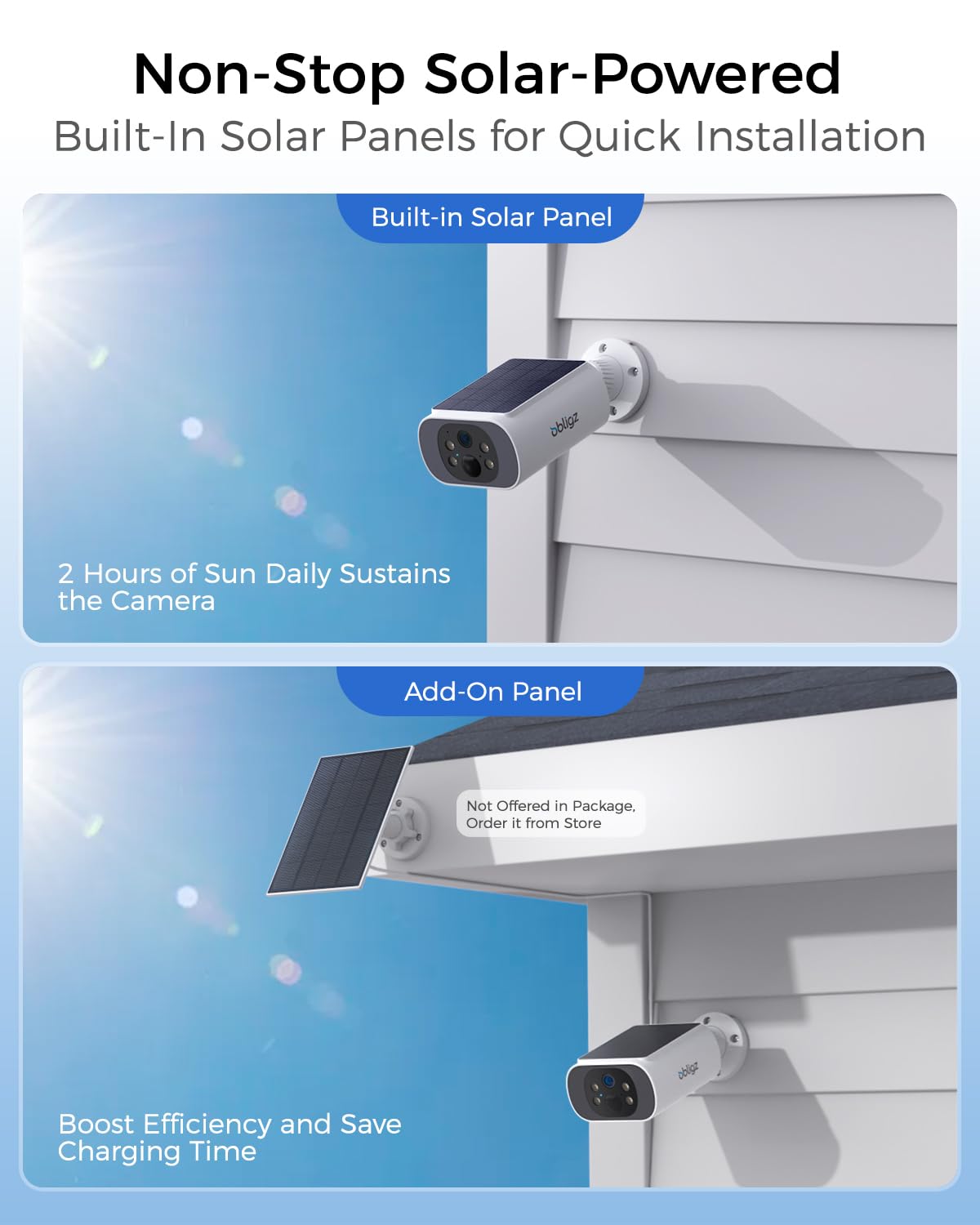 obligz Solar Security Cameras Wireless Outdoor, 4MP Cameras for Home Security Camera System, 64GB Local Storage, No Subscription, Easy Setup, Color Night Vision, 2.4 & 5G WiFi, 2-Cam Kit