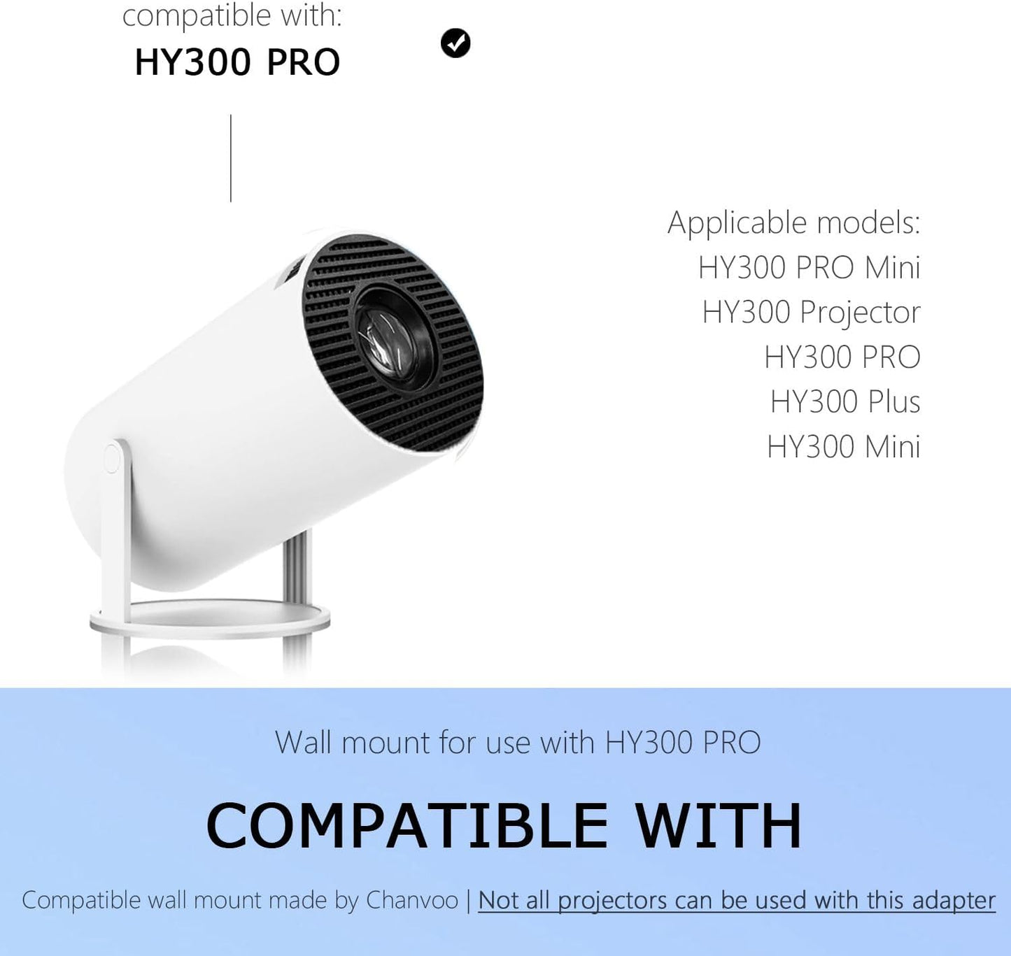 Chanvoo HY300PRO HY300 Drill Free Wall Mount Compatible with Mini Projector Ceiling Mount, PRO Accessories Aluminum
