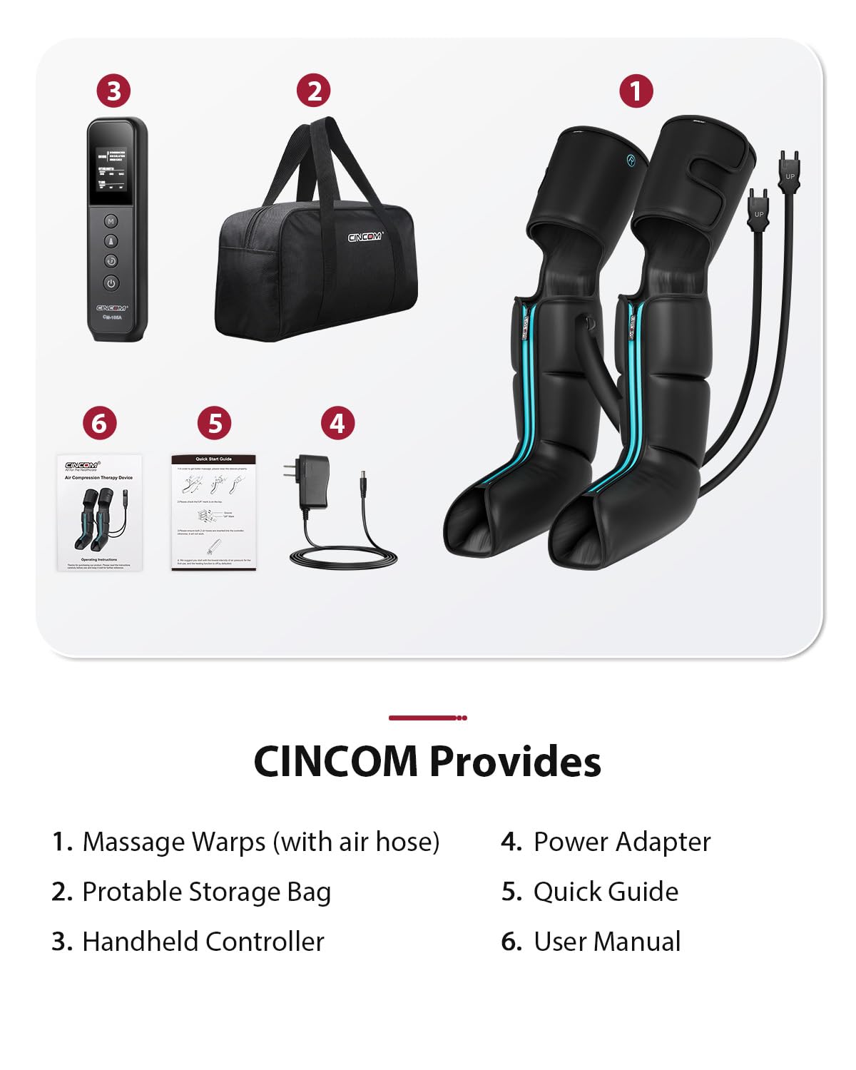 CINCOM Leg Massager for Circulation and Pain Relief, Air Compression 3 in 1 Leg Massager for Foot Calf & Thigh, Leg Compression Boots for Recovery, Edema, RLS Relief