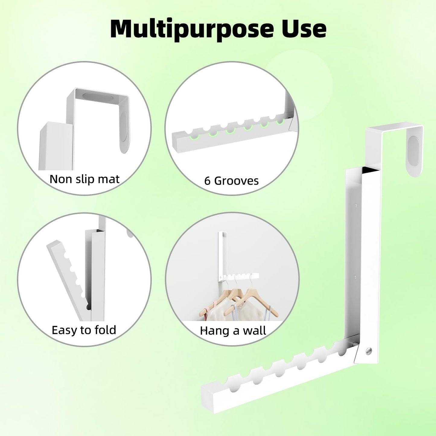 BAKON Over The Door Hanger Folding Clothes Drying Rack, Folding Hanging Coat Rack for Indoor Laundry Room Compact Small Space Foldable Portable Clothing Hanger Hook Collapsible- 2 Pack