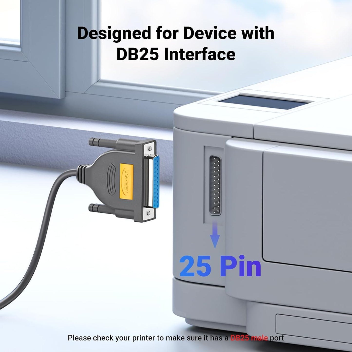 DB25 (25 6FT DB25 1284 11/10/8/7/macOS10.4 13 UGREEN USB Male to Female Parallel Pin) Printer Cable Adapter, Connector