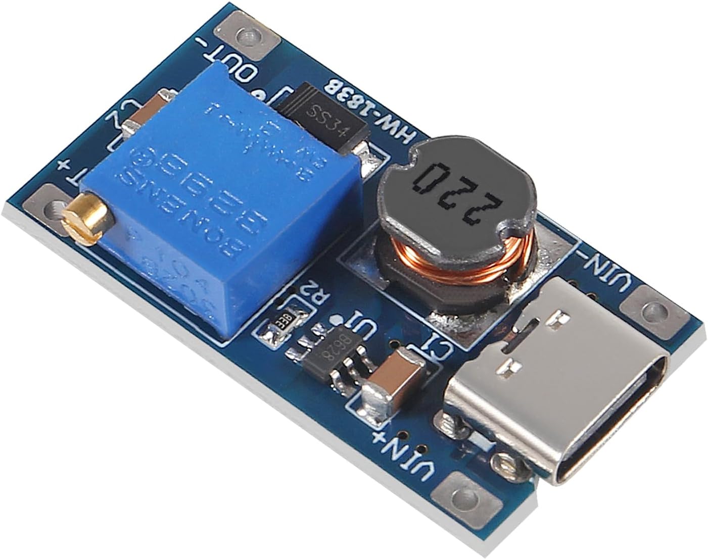 AITRIP 5pcs MT3608 2A 2V-24V 5V 9V 12V 28V Type-C DC-DC Adjustable Boost Module DC DC Boost Step up Converter Module