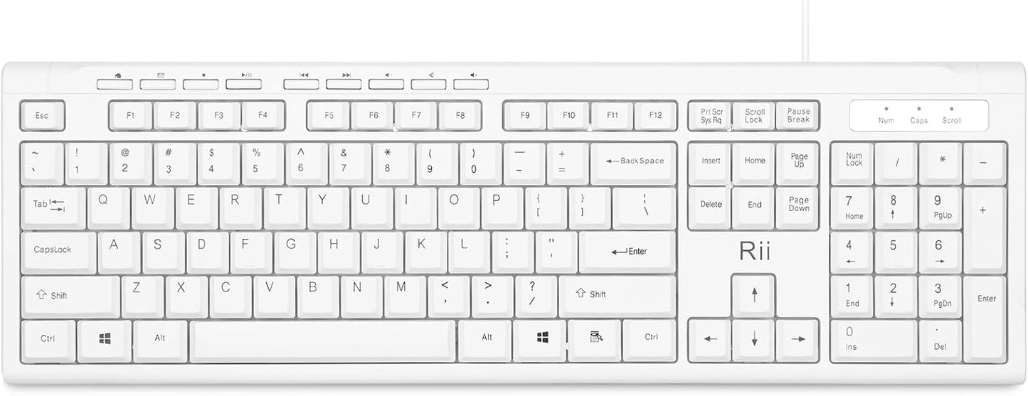 Rii RK907 10/8 7 Ultra-Slim Compact USB Wired Keyboard for Mac and PC,Windows / / Vista/XP(White)