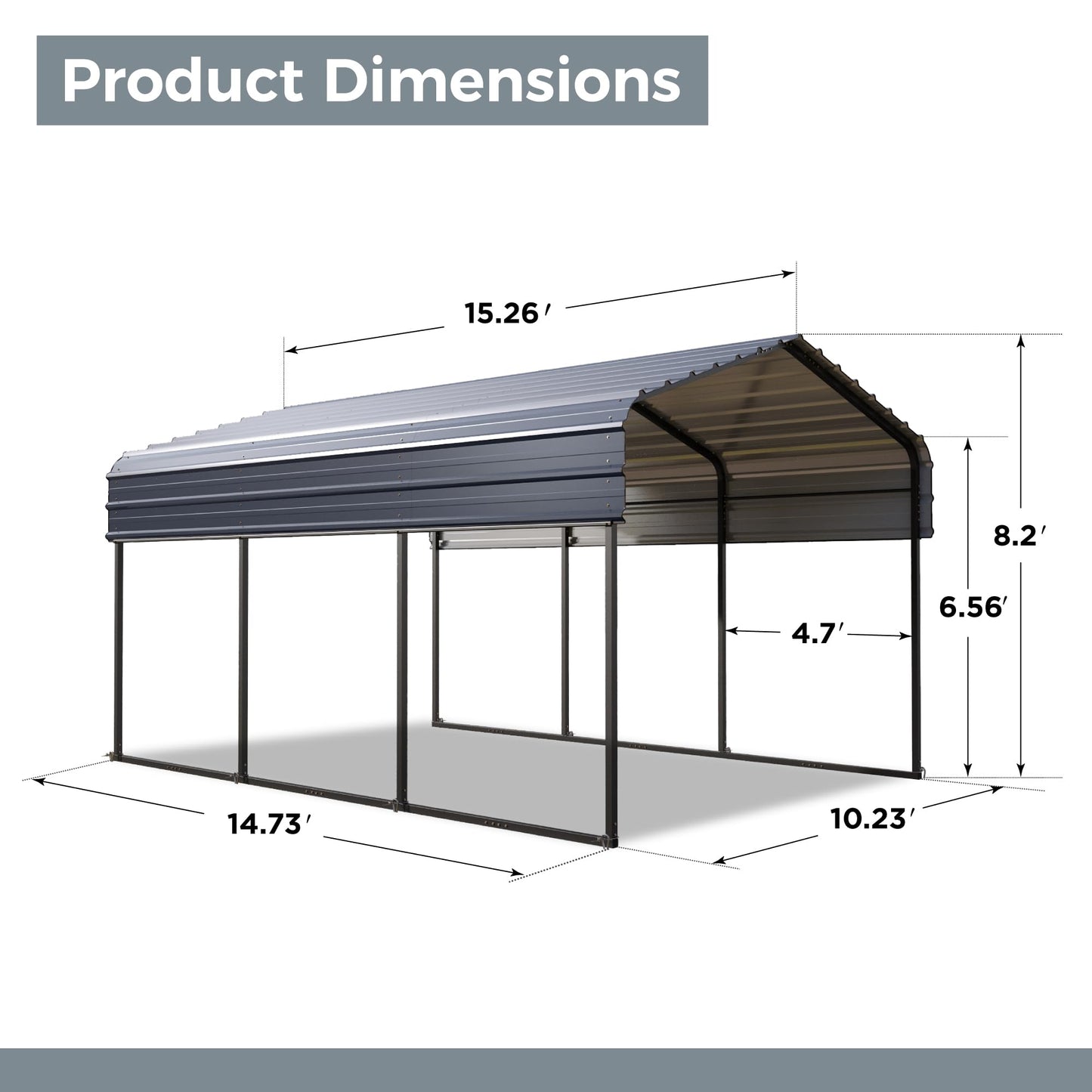 GREEN PARTY 10 x 15 ft Metal Carport Kits with Galvanized Steel Roof, Heavy Duty Metal Carport Canopy, Outdoor Car Tent Metal Garage Shelter for Car, SUV, Truck and Boats, Grey