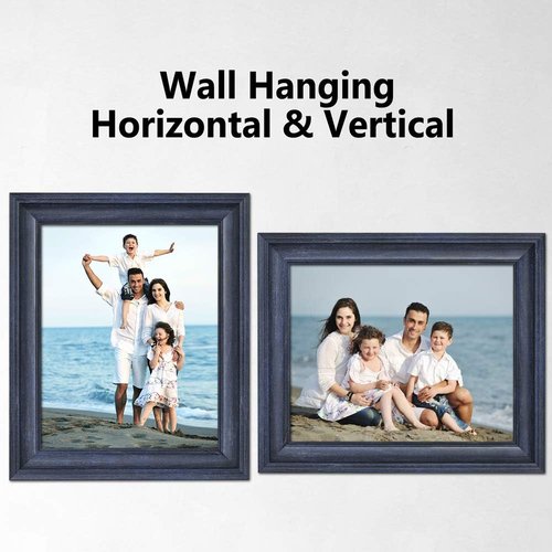 LaVie Home 8x10 Rustic Picture Frame - Tempered Glass for Wall Mount & Table Top Display - Blue