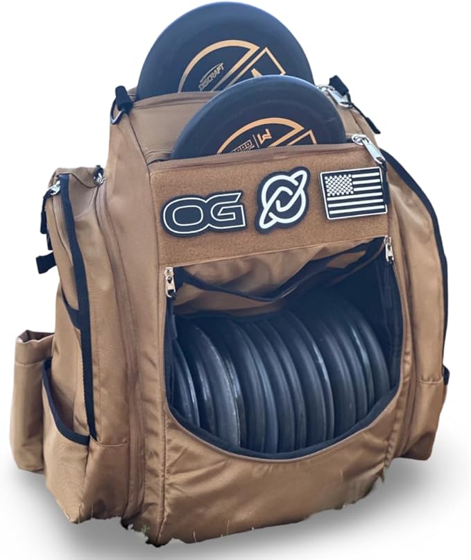Discology Disc Golf OG V3 Disc Golf Bag | 26+ Disc Capacity | Premium Disc Golf Backpack Bag | Tough, Durable Design | 2 Large Top and Side Compartments | Top Patch Panel with Three Patchs Included