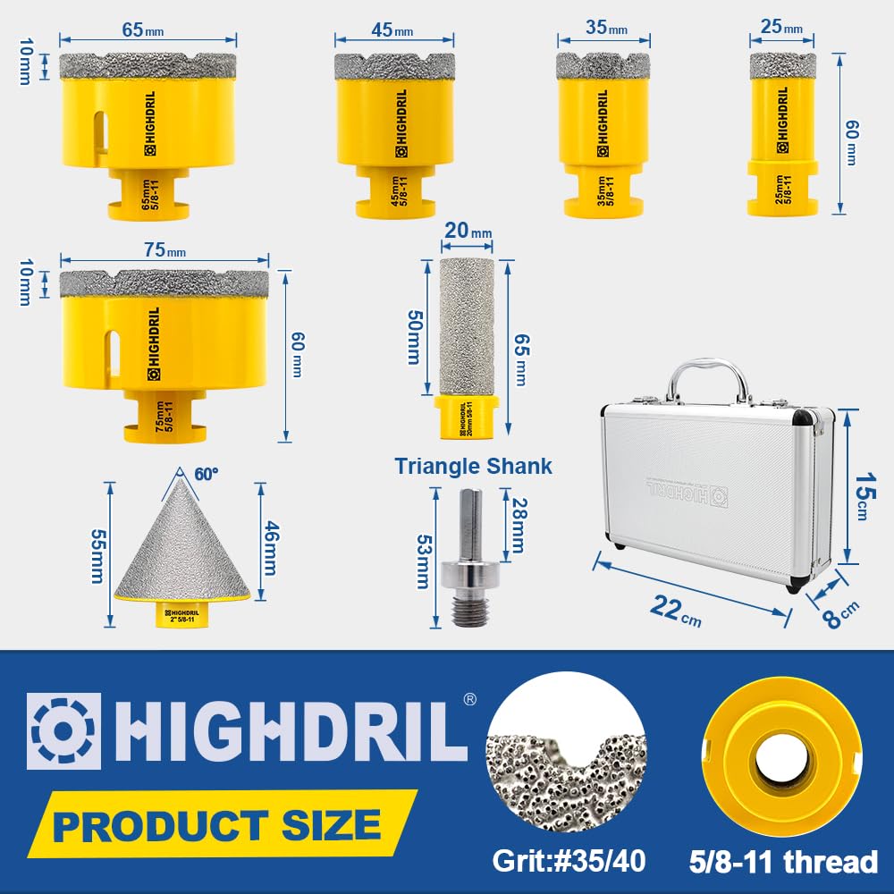 HIGHDRIL Diamond Core Drill Bits,1-3/8 Inch 35mm and HIGHDRIL Diamond Drill Bits Kit with 5/8-11