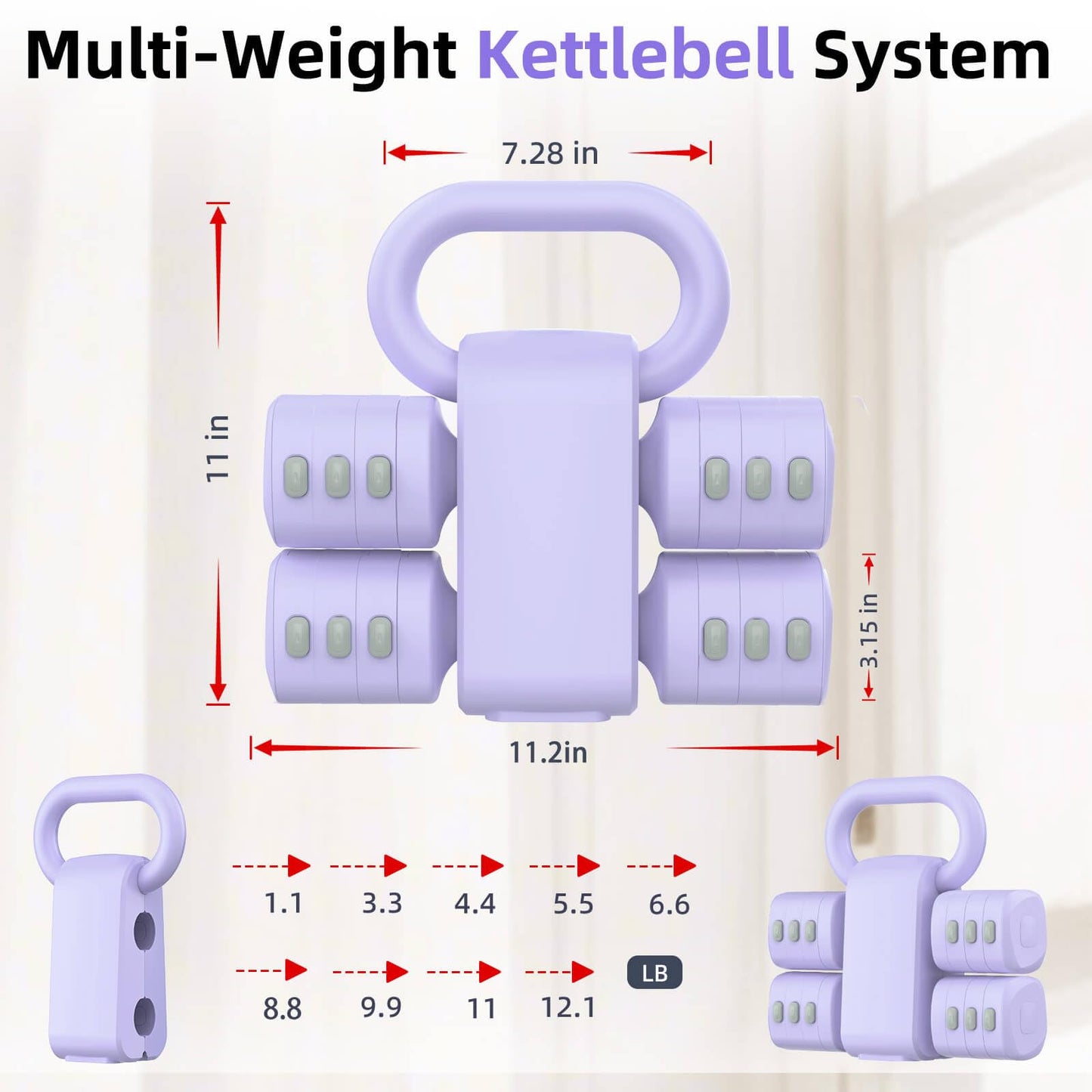 Nimsqury 2-in-1 Adjustable Dumbbell Set, Upgraded 4 Levels Hand Weights for Women Men, Each 2.2/3.3/4.4/5.5lb, Convertible Weights Dumbbells and Kettlebell Set for Home Gym Exercise & Fitness