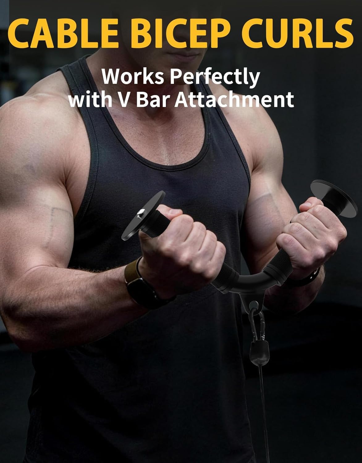 Fit4Fun Tricep V Bar Cable Attachment, Non-Slip Rubber Grip Tricep Bar for Gym Cable Machine, Tricep Pull Down Attachment for Arm Training