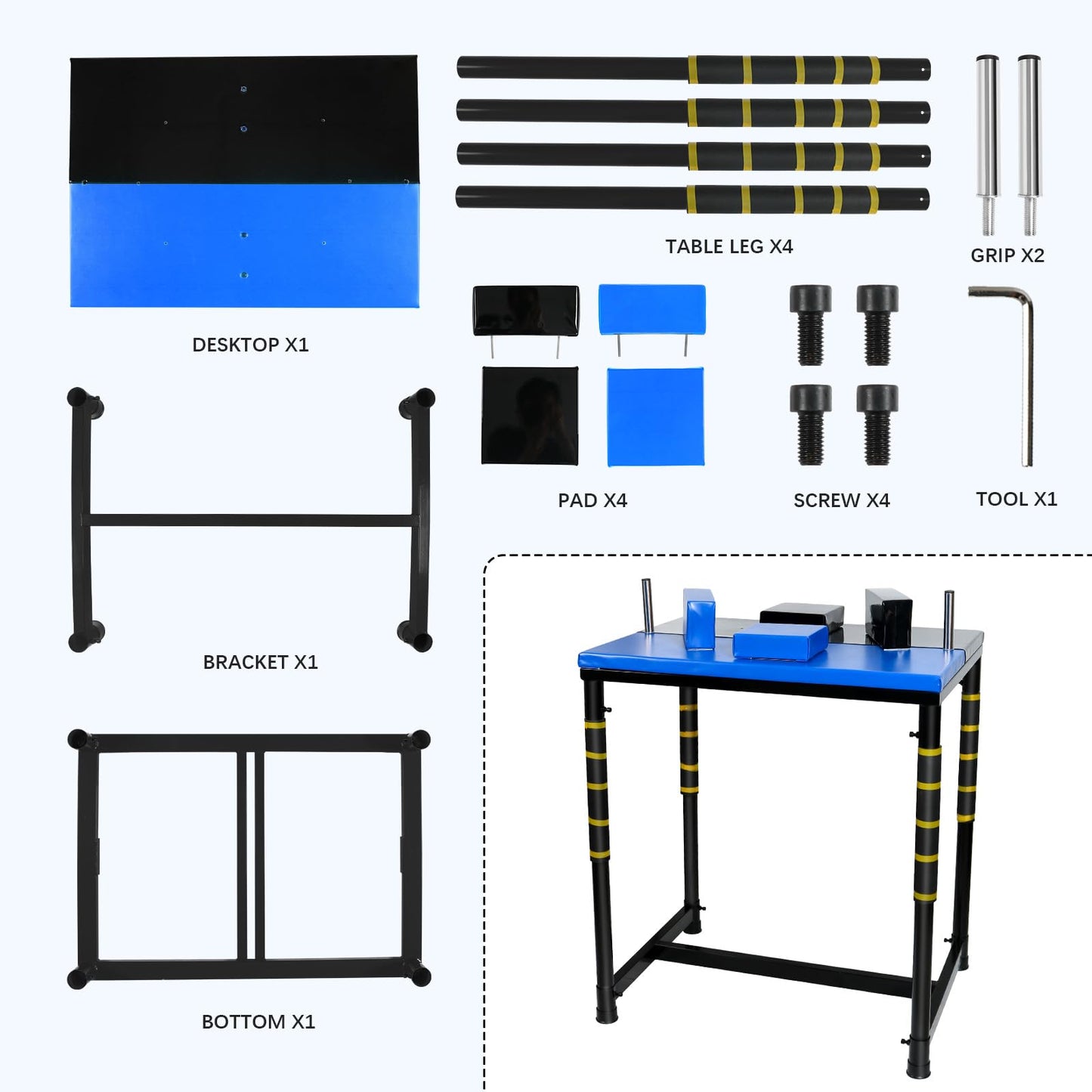Professional Table - Arm Wrestling Battle Table Forearm Strength Training with Competition Design Wrist Strength Training Support Plate - （Black Blue）
