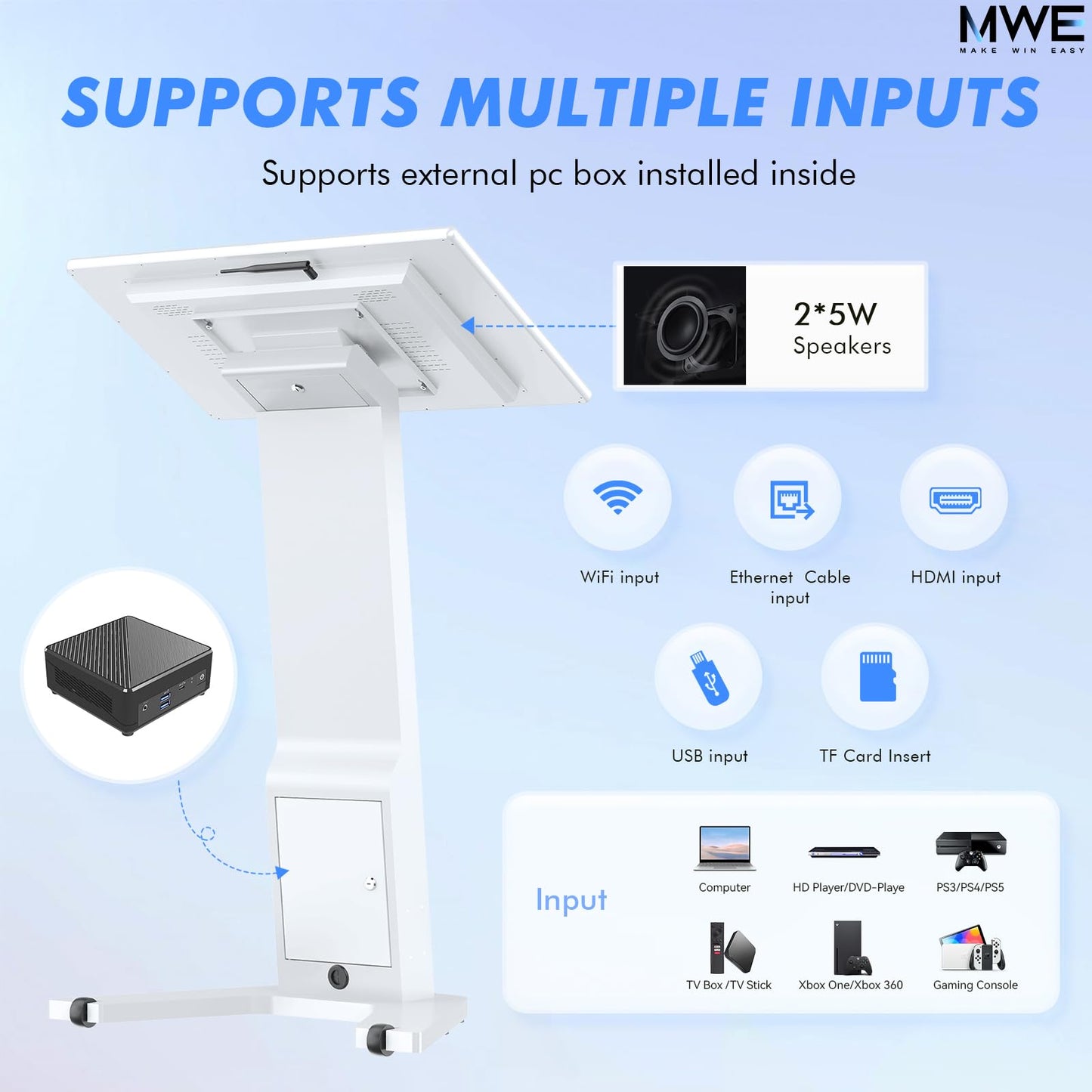MWE 43 Inch Touch-screen Self Service Kiosk, Floor Standing Digital Signage Display, FHD Information Kiosk, 2 Speakers, Interactive Display for Mall Navigation/Self-Ordering/Advertising/Retail Store