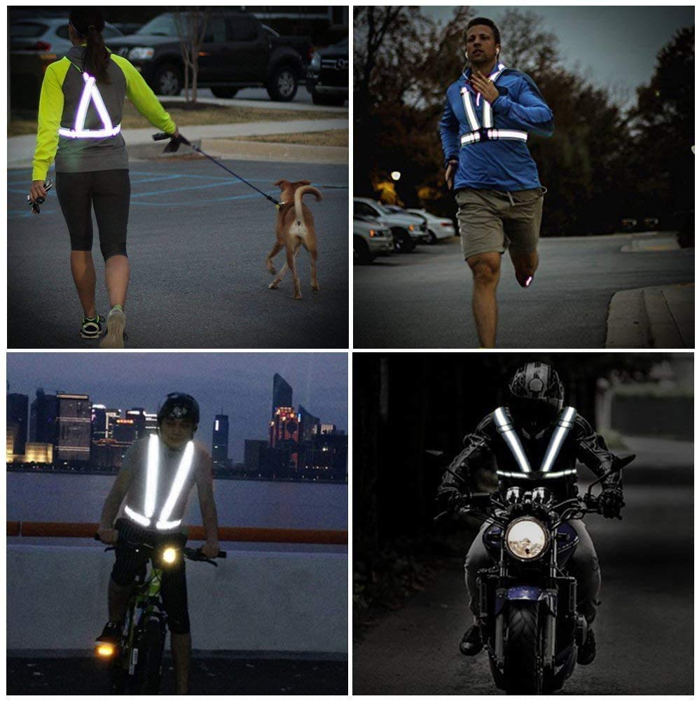 Awnuuw Reflective Vest Running Gear 3Pack, Adjustable Safety Vests High Visible Reflective Belt Straps for Night Running, Outdoor Cycling, Motorcycle, Dog Walking (Green,Black,Orange)