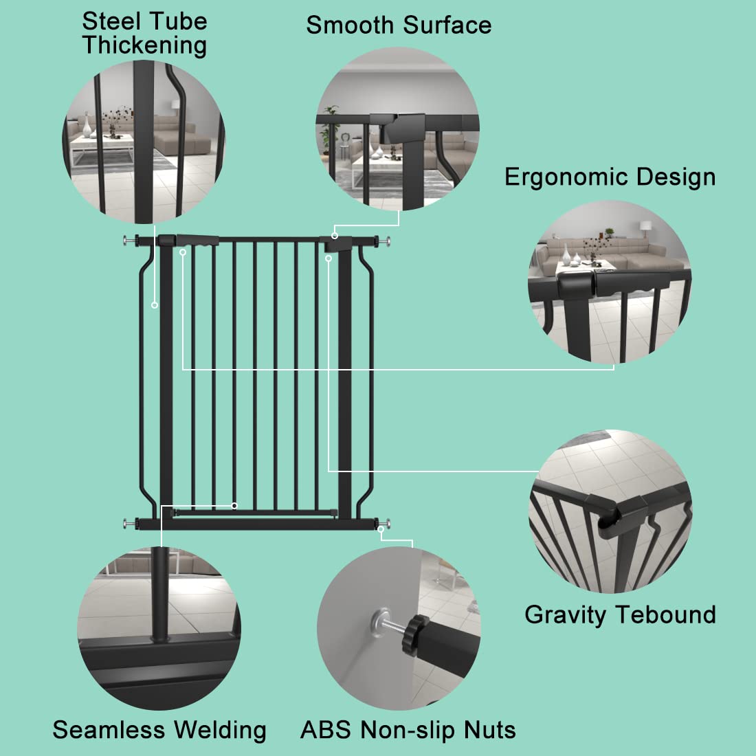 ALLAIBB Black 40.55" Extra Tall Wide 57.48-73.62" Baby Gate Pressure Mounted Walk Through Child Kids Safety Toddler Tension Pet Dog Gates with Extension for Doorways Kitchen