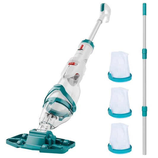 Starrybot Cordless Pool Vacuum for Above Ground Pools, Dual Modes, 19 GPM Suction, 90 Mins Runtime, Handheld Pool Cleaner with Telescopic Pole, 3 Filter Bags for Sand, Leaves, Spa, Hot Tub