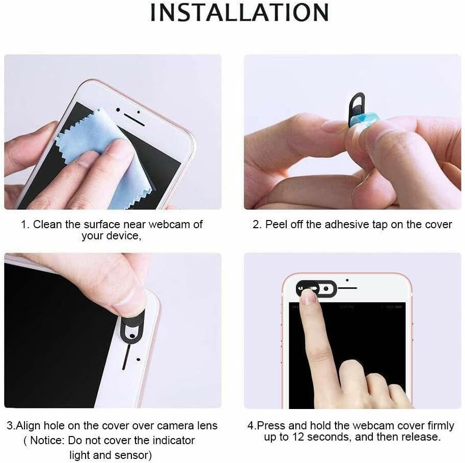 Generic 5 10, (5 Webcam Cover Sticker Slide - Camera Privacy Security Protect for Phone Laptop, Black or White, or Cell