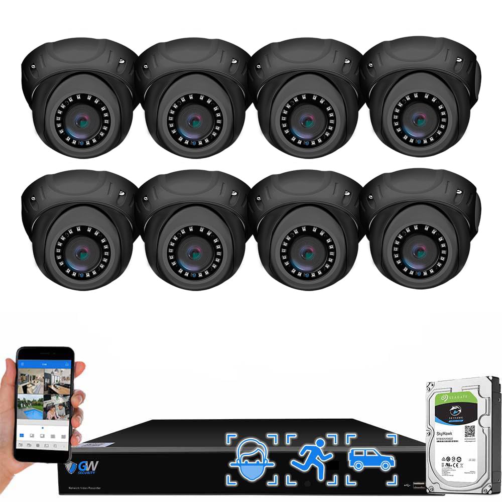 GW Security 16 Channel 12MP NVR 4K H.265+ Face Recognition Surveillance Security Camera System with 8 UltraHD 4K 8MP IP PoE Microphone Dome Security Cameras (Grey)