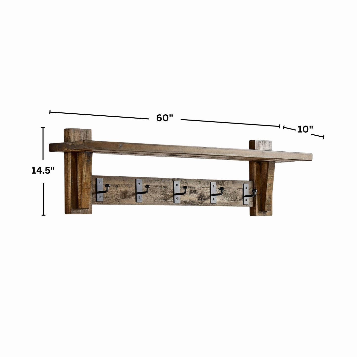 Alaterre Furniture Durango 60 Inch Solid Wood Entryway Organizer - Rustic Industrial Farmhouse Wall Mounted Coat Rack with Shelf and 5 Black Metal Hooks for Mudroom, & Living Room (Natural)
