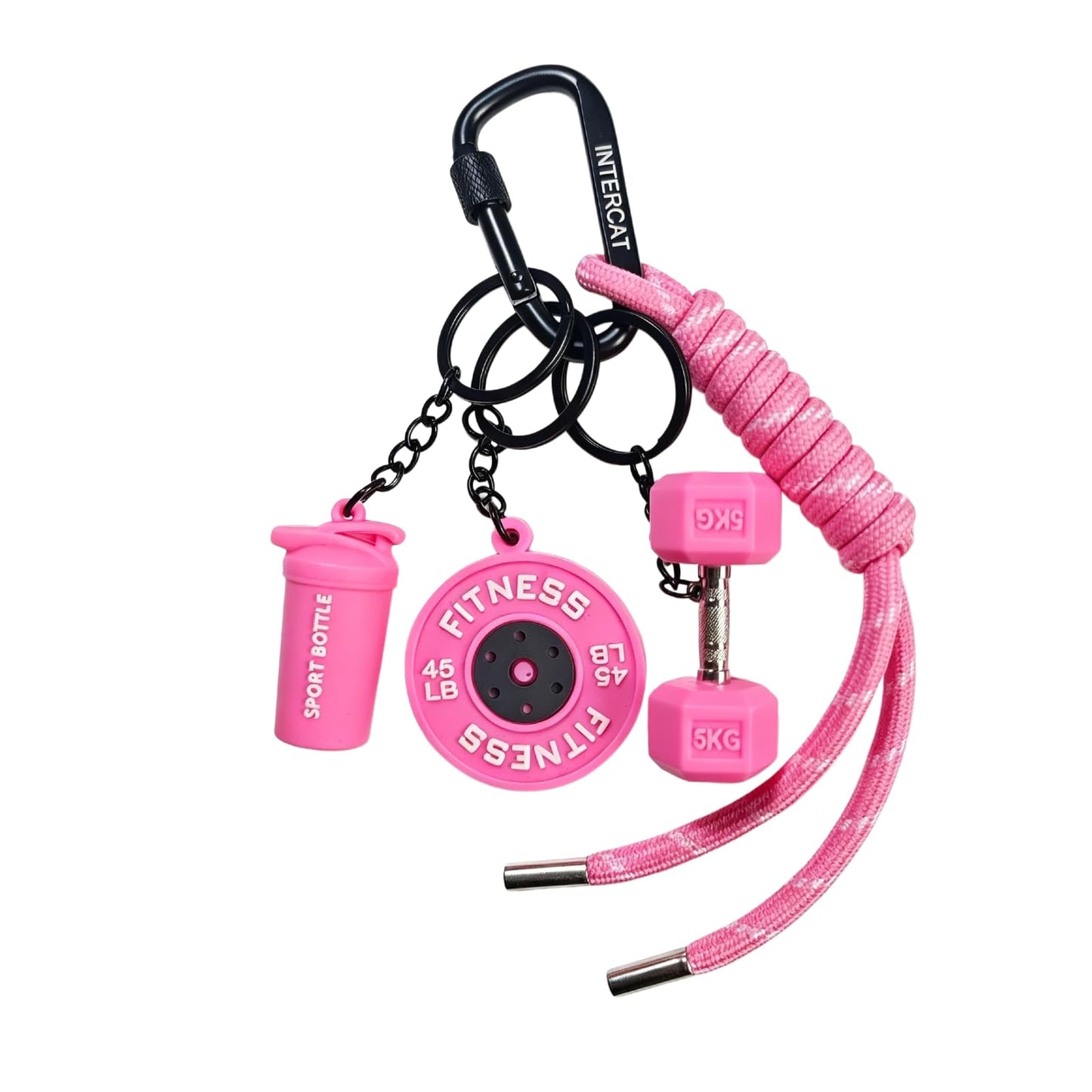 InterCat Gym Keychain accessories for women,Fitness Keychain Set,Cute bag gym charms workout accessories,Pink Silicone Mini Dumbbell Weight Bottle, Fitness Gifts for Men Women