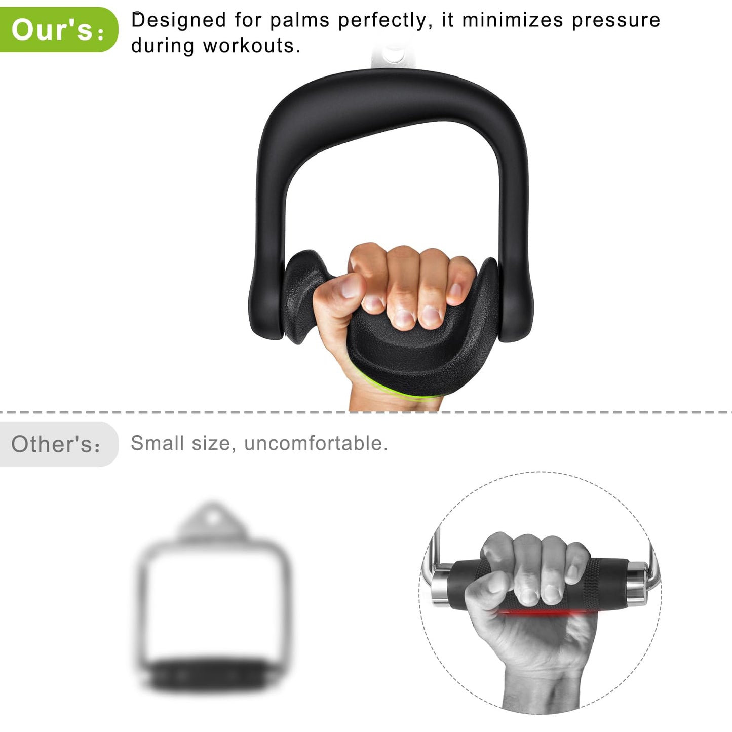 Kipika 2Pcs Ergonomic Grips D Handle Cable Attachment for Home Gym - Fits Your Hand Perfectly - Compatible with Cable Machines - 360 Rotation - 2Pcs Quick Connect Buckles - 1000 lbs Weight Capacity