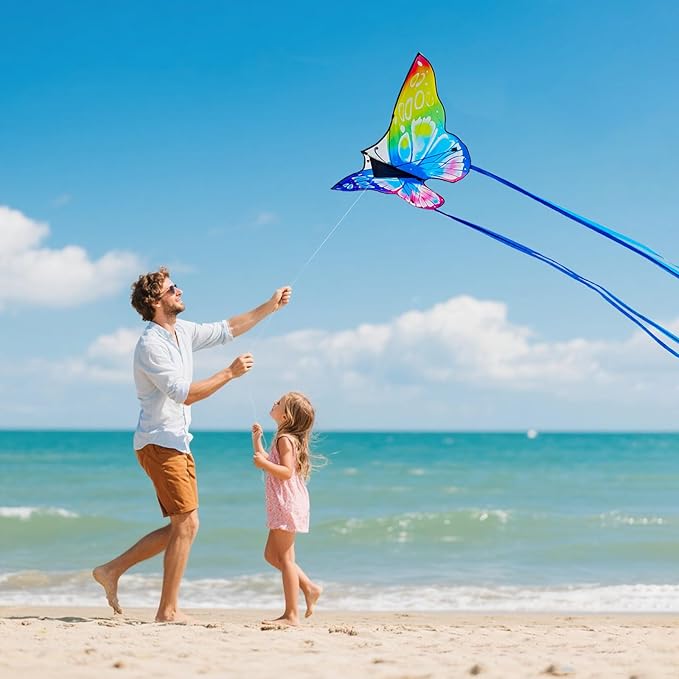 Butterfly Kites for Kids and Adults Easy to Fly, Single Line Beach Kite for Boys & Girls, 55’’ x 28’’ Butterfly for Teens Comes with 300 FT String Handle