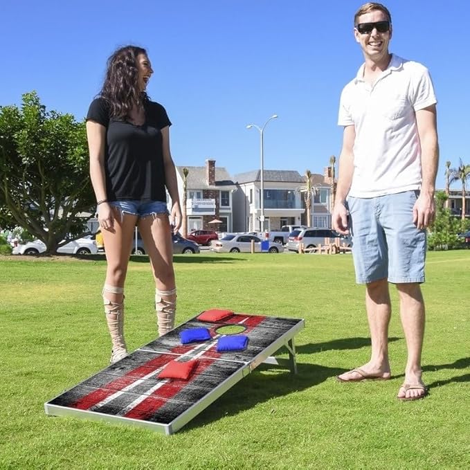 GoSports 4 x 2 ft Aluminum Cornhole Game Sets – Choose LED Lights or Standard - Set Includes 2 Foldable Regulation Size Boards, 8 Bean Bags, & Rules