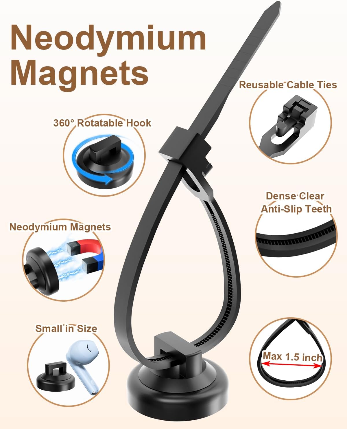 20 60 20 Wire(100 PCS Magnetic Zip Tie Mounts Base Neodymium Magnets & Pcs Releasable Cable Zip Ties & Pcs Zip Tie