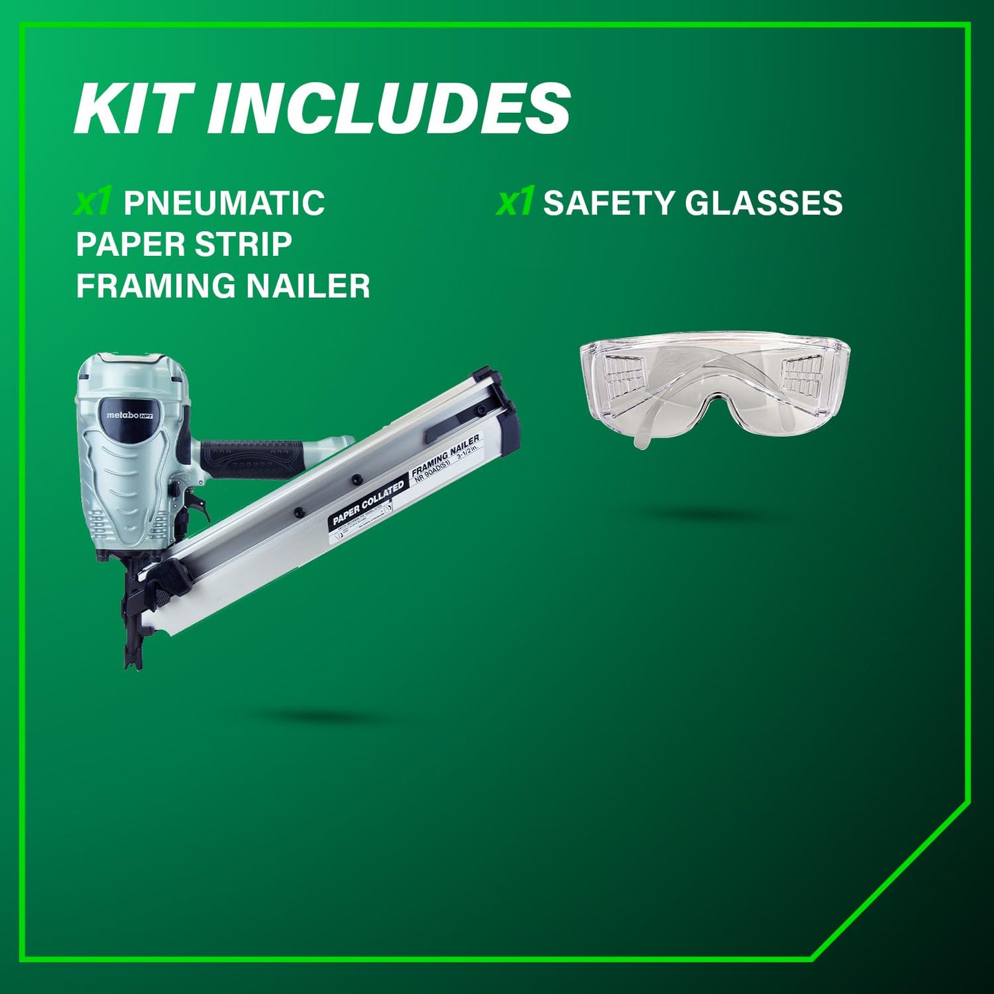 Metabo HPT Framing Nailer, Pro-Preferred Framing Tool for Flooring, Truss Build-Up, Roof Decking, and Housing Construction, Quick Switch Nailing, 3-1/2" 30° Paper Collated Nails, NR90ADS1