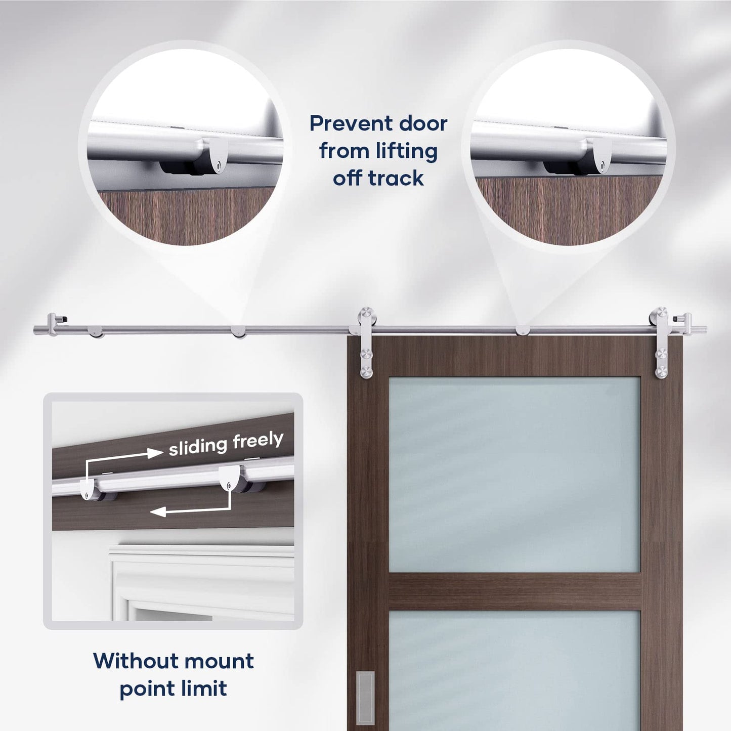 EaseLife 8 FT Stainless Steel Sliding Barn Door Hardware Track Kit,Heavy Duty,Anti-Rust Anti-Corrosion,Slide Smoothly Quietly,Easy Install (8FT Track Kit for 40"~48" Single Door)