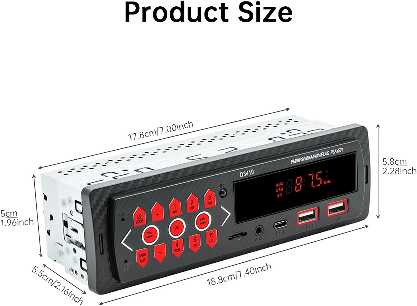 ePathChina 12V MP3 FM/MP3/WMA/FLAC/AUX/TF Car Audio Bluetooth Single DIN Stereo, LED Car Radio Player with Hands-Free