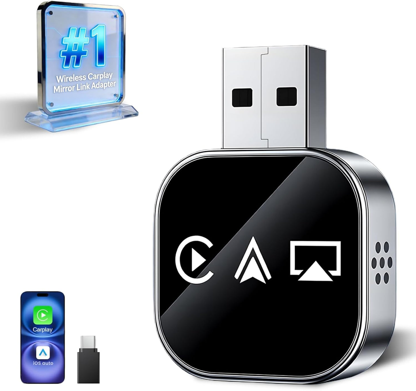 VOOYVEX 2026 3 1 Wireless Carplay Adapter Screen Mirroring Adapter for Car Mirror Phone to Car Screen Auto Linker Pro