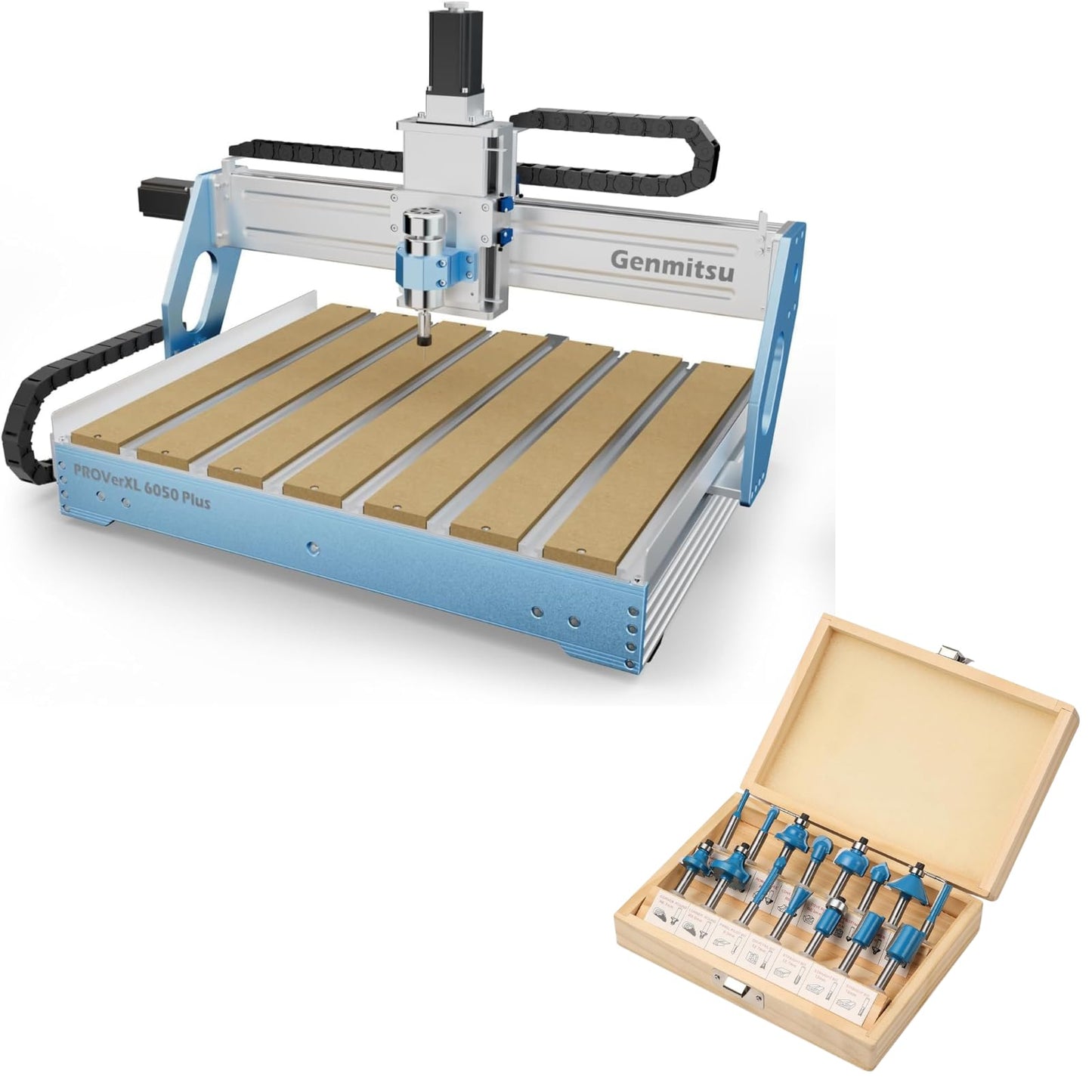 Genmitsu CNC Machine PROVerXL 6050 Plus +15pcs 1/4 Inch Shank Router Bits Set with Carry Storage Case