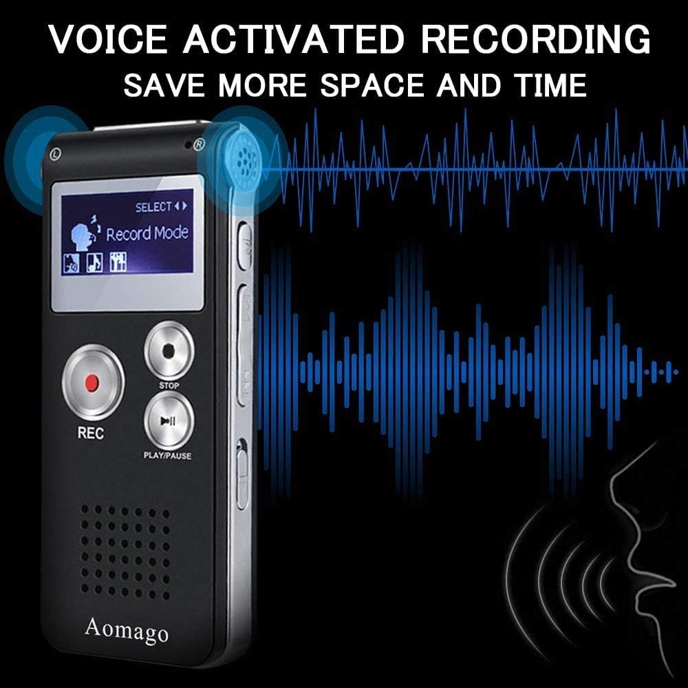 Aomago 64GB MP3 Digital Voice Recorder Voice Activated Recorder for Lectures, Meetings, Interviews Audio Mini Recorder