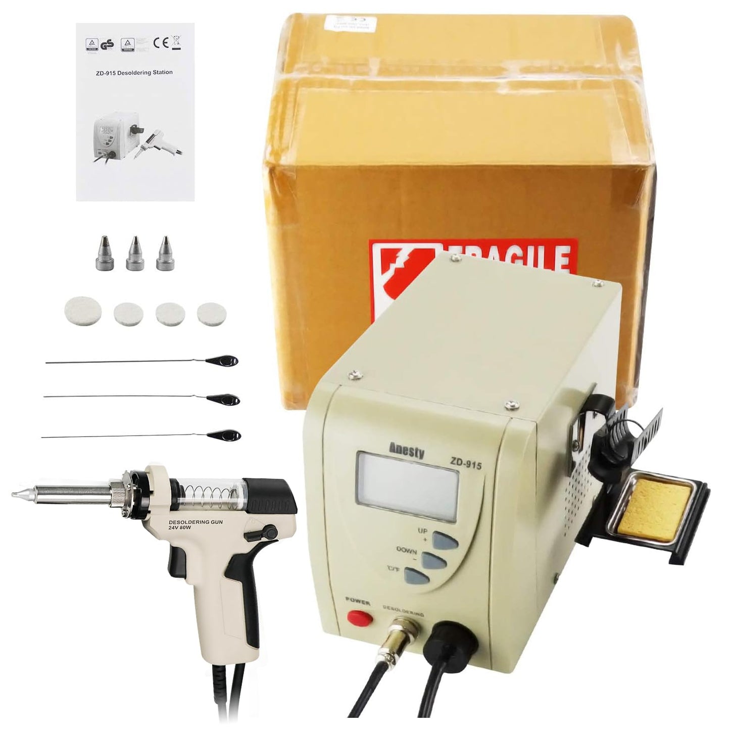 Pro Digital Vacuum Desoldering Station, Anesty Professional Removal Rework Station ZD-915 Iron Gun Built-in Vacuum Pump