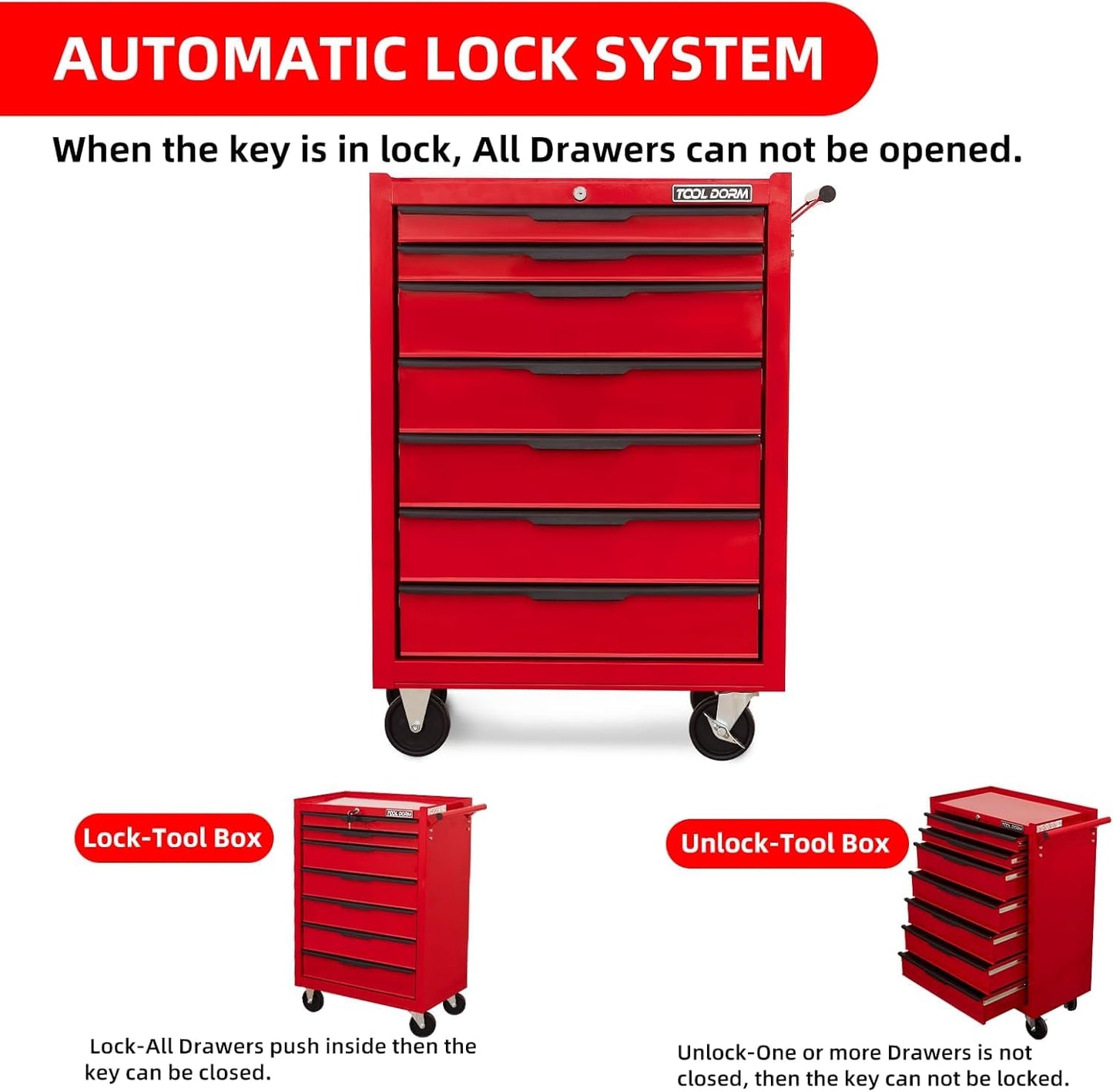 7-Drawer Rolling Tool Chest with Locking Wheels & Drawers, 13" D x 24.2" W x 34.6" H Mobile Tool Storage Cabinet, Heavy-Duty Garage Organizer w/Ergonomic Handle
