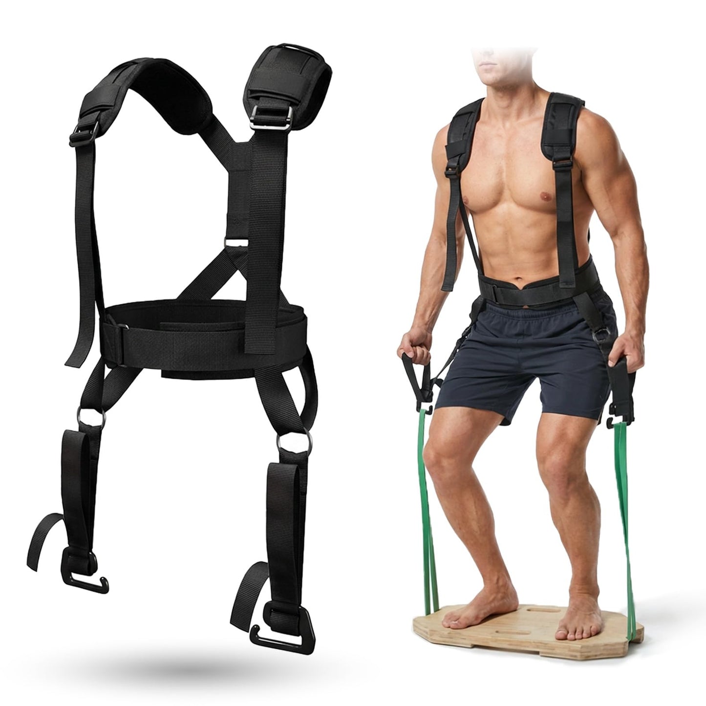 Belt Squat Harness Vest for Resistance Bands, Adjustable Squat Vest with Padded Shoulder Support,Lower Body Leg Day Equipment for Glutes & Quads，Home Gym Training