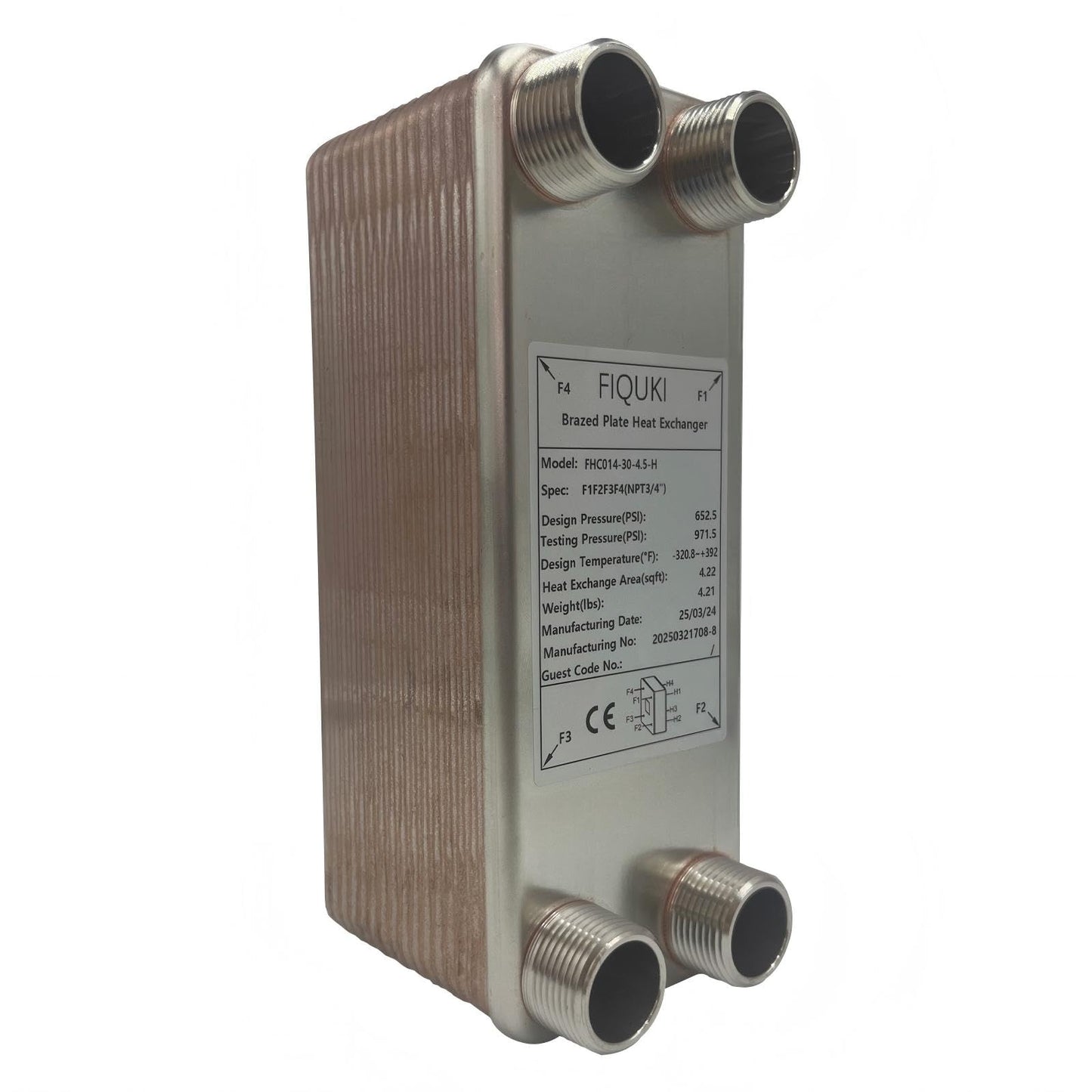 3"x8" 30 Plates SS316L/Copper Brazed Plate Heat Exchanger with 3/4" MPT Port - Water to Water for Water Heating, Floor Heating, Snow Melting, Industrial & Commercial Refrigeration(FHC014-30)