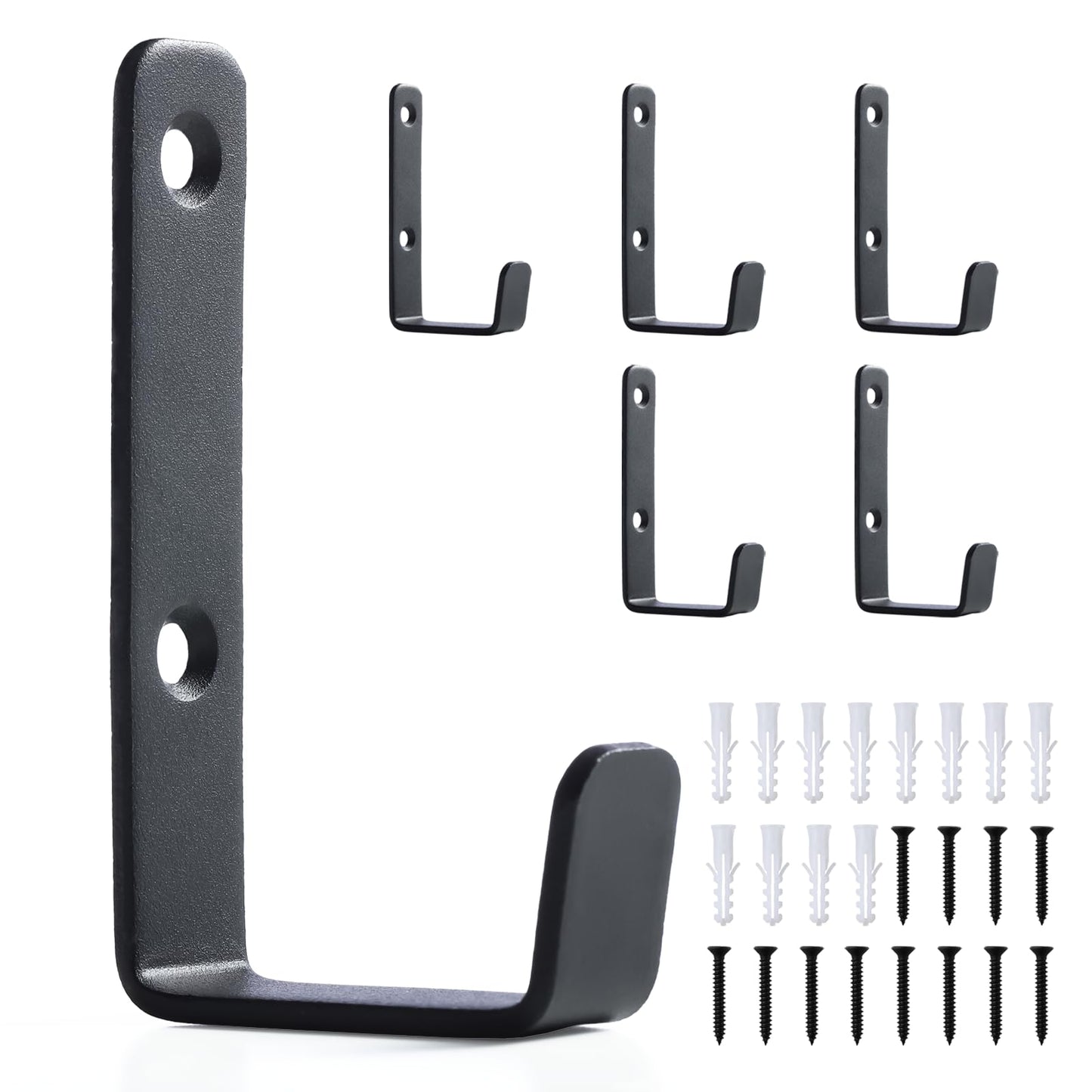 IBERDE Heavy Duty Hooks, Stainless Steel Hooks for Hanging, Coat Hook, Wall Hooks Wall Mounted Hook Towel Hook Garage Holder Screw Hanger, 6 Pack (Black)