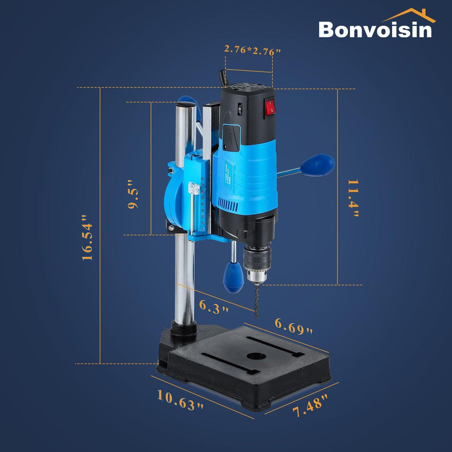 Bonvoisin Mini Benchtop Drill Press, 6 Variable Speed Drilling Machine for Craft and Home Improvement, 1200W Electric Drill Press 2800RPM Max Speed