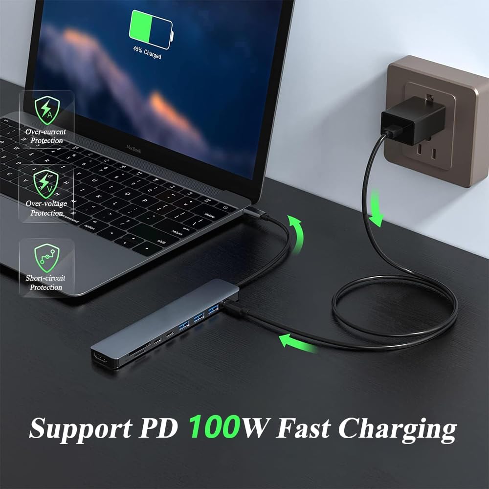 MVBOONE 9 1 4K 100W 3.0 in USB C Hub, Multiport USB C Adapter with HDMI, PD Charging, USB Port, SD/TF Card Reader, USB