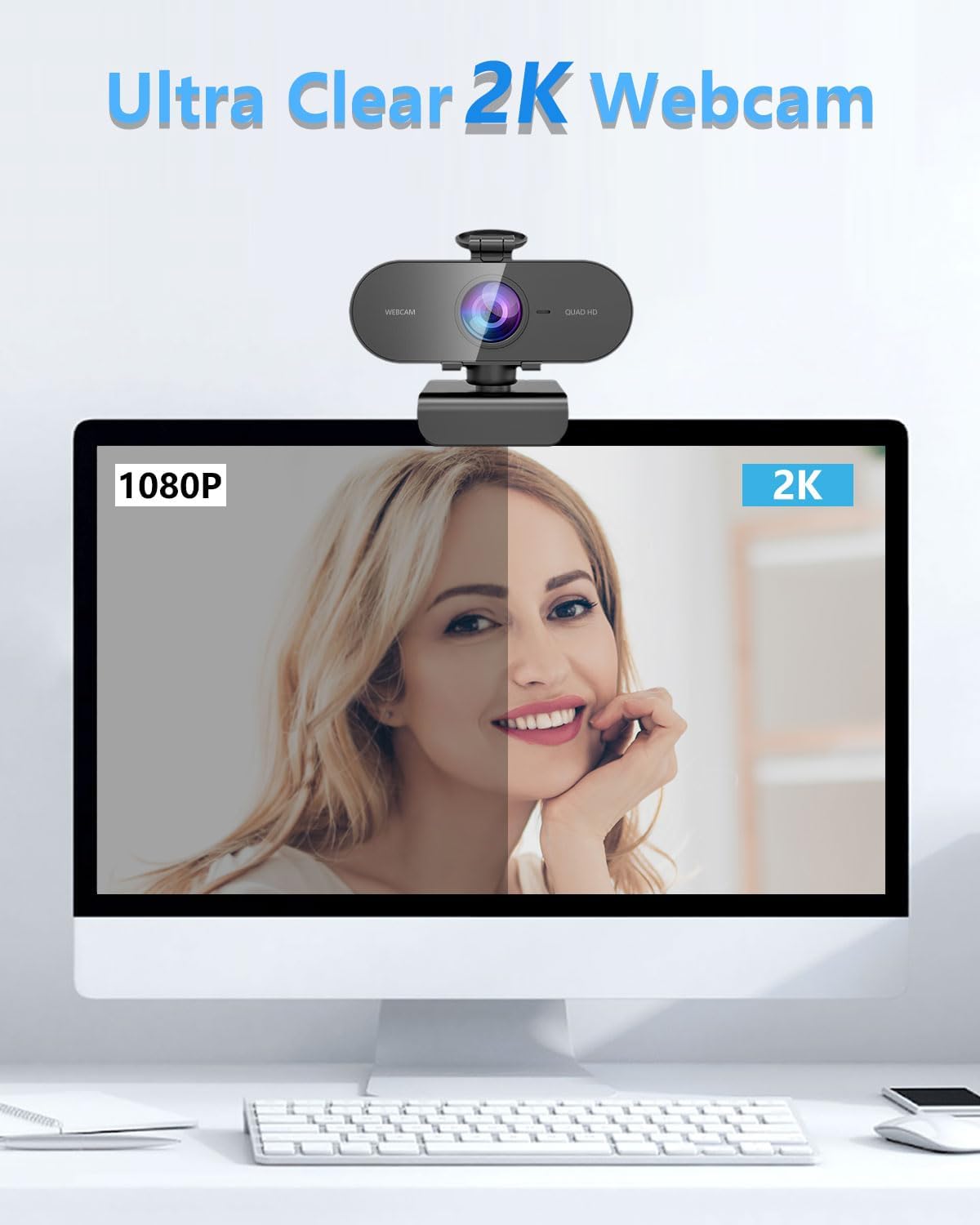 FWV 2K Webcam for PC Mac Laptop with Microphone,Full HD Web Cam for Streaming with Privacy Cover Sliders,USB C Web