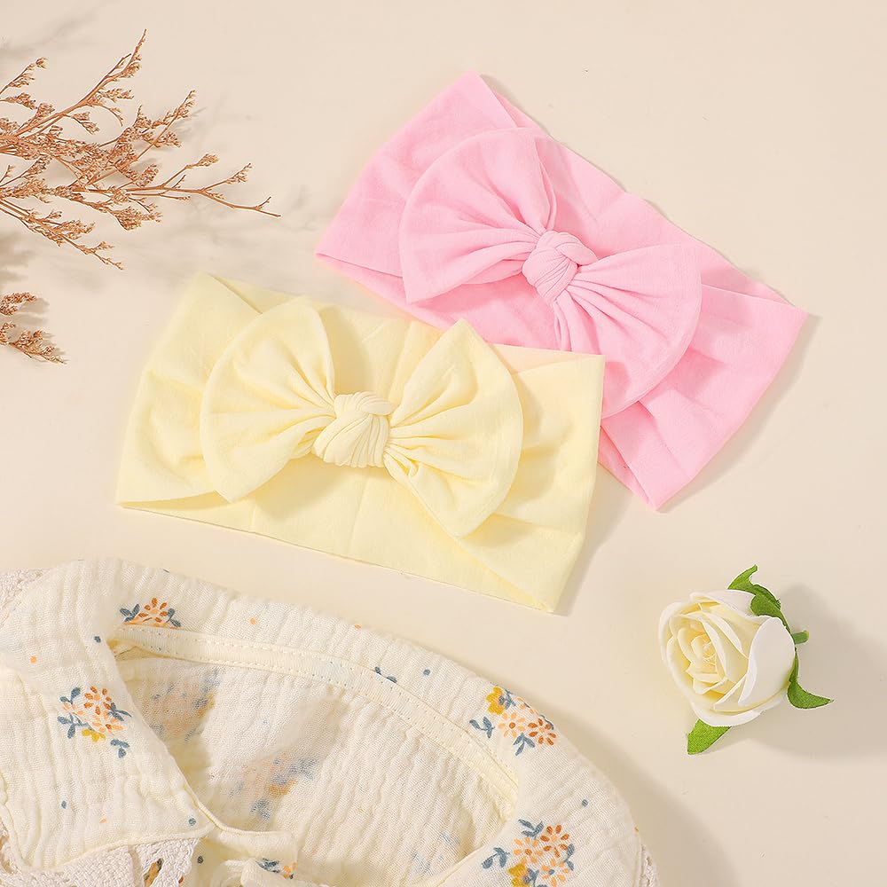 Skiennix 5Pcs Nylon Baby Bow Headbands - Soft, Stretchy Hairbands for Newborns & Toddlers