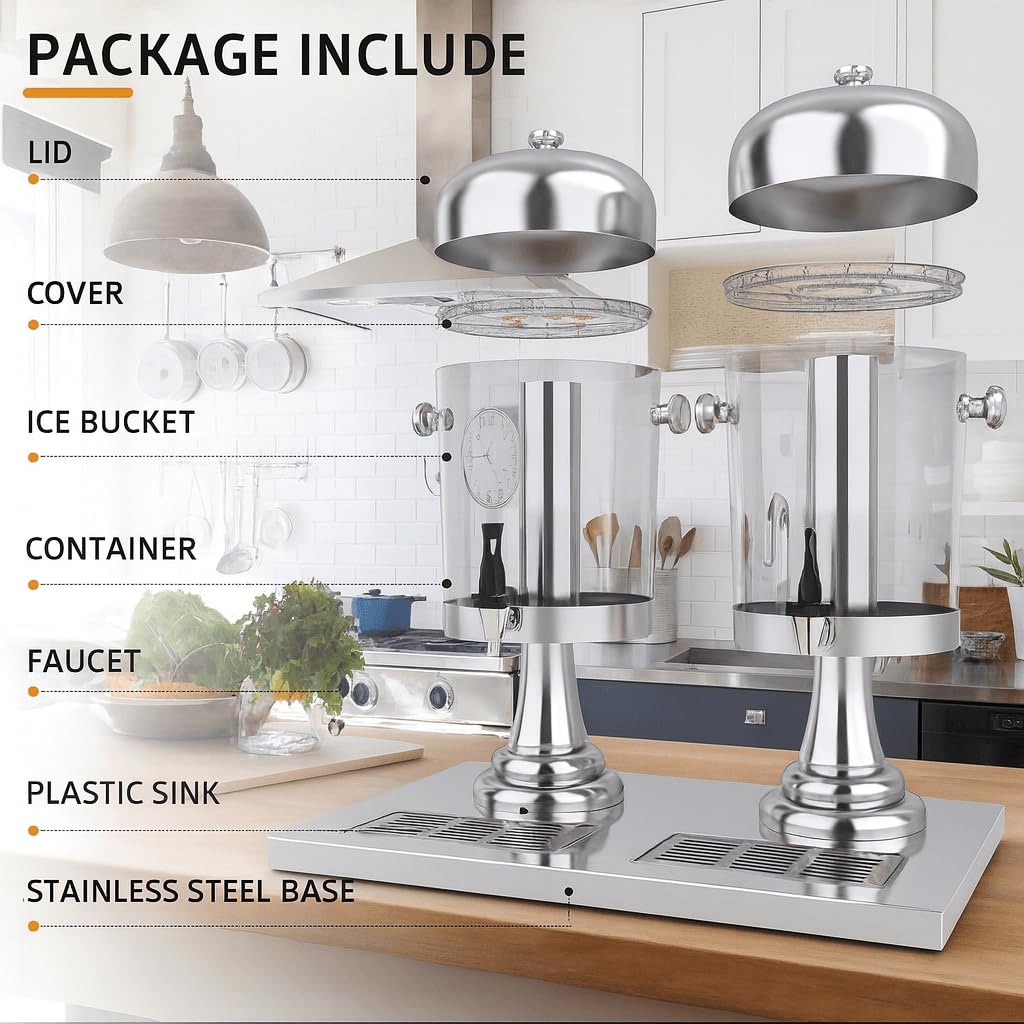 THXSUN Beverage Dispenser 4.4 Gallon, Large Drink Dispenser with Ice Core, Stainless Steel Beverage Dispenser with Stand for Cold Drinks, Juice, Lemonade, Iced Tea, Parties & Events