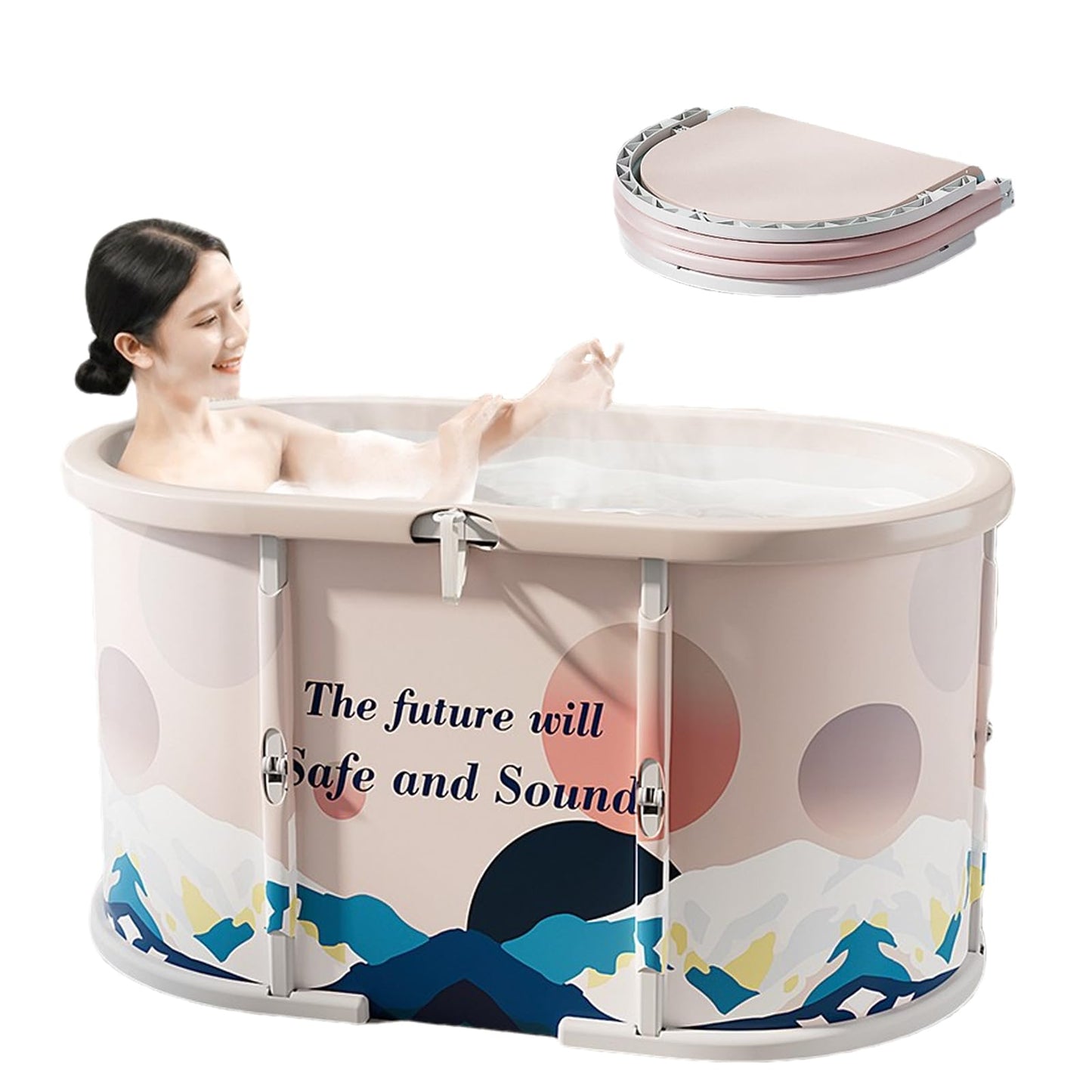 Genrenyen Ice Bath Tub No Installation 39" Oval Portable Bathtub for Shower Stall, Foldable Hot Cold Plunge Tub for Adults, Folding Large Baths at Home Outdoor Indoor (Blue, 39.3"×22.8"×20.8")