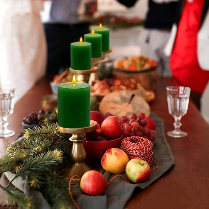 6 Packs 2.75x4 Inch Green Pillar Candles, Unscented Dripless Cylinder Wax Colored Candles for Home Table Holiday Party Spa Decor Emergency Power Outage