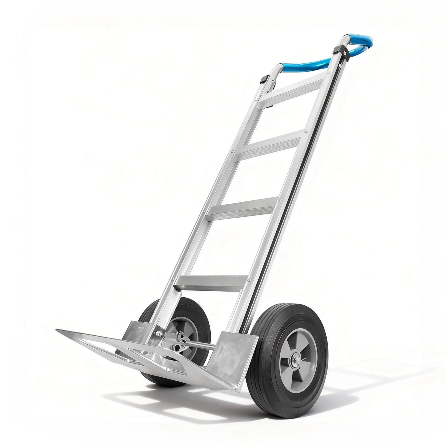 Heavy Duty Aluminum Hand Truck – 550 lbs Capacity, Ergonomic Curved Handle, 10" Solid Rubber Wheels, Beveled Nose Plate for Easy Loading & Transport