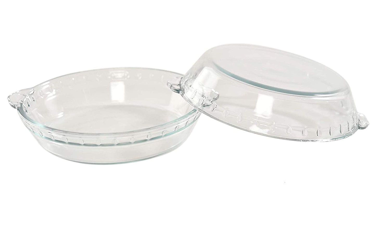 Home-X Set of 2 Glass Pie Plates - 7” Baking Dishes with Handles - Durable, Compact, Oven & Freezer Safe Kitchen Accessories - Glass Pie Dishes for Baking Quiches, Tarts, Desserts & Salads