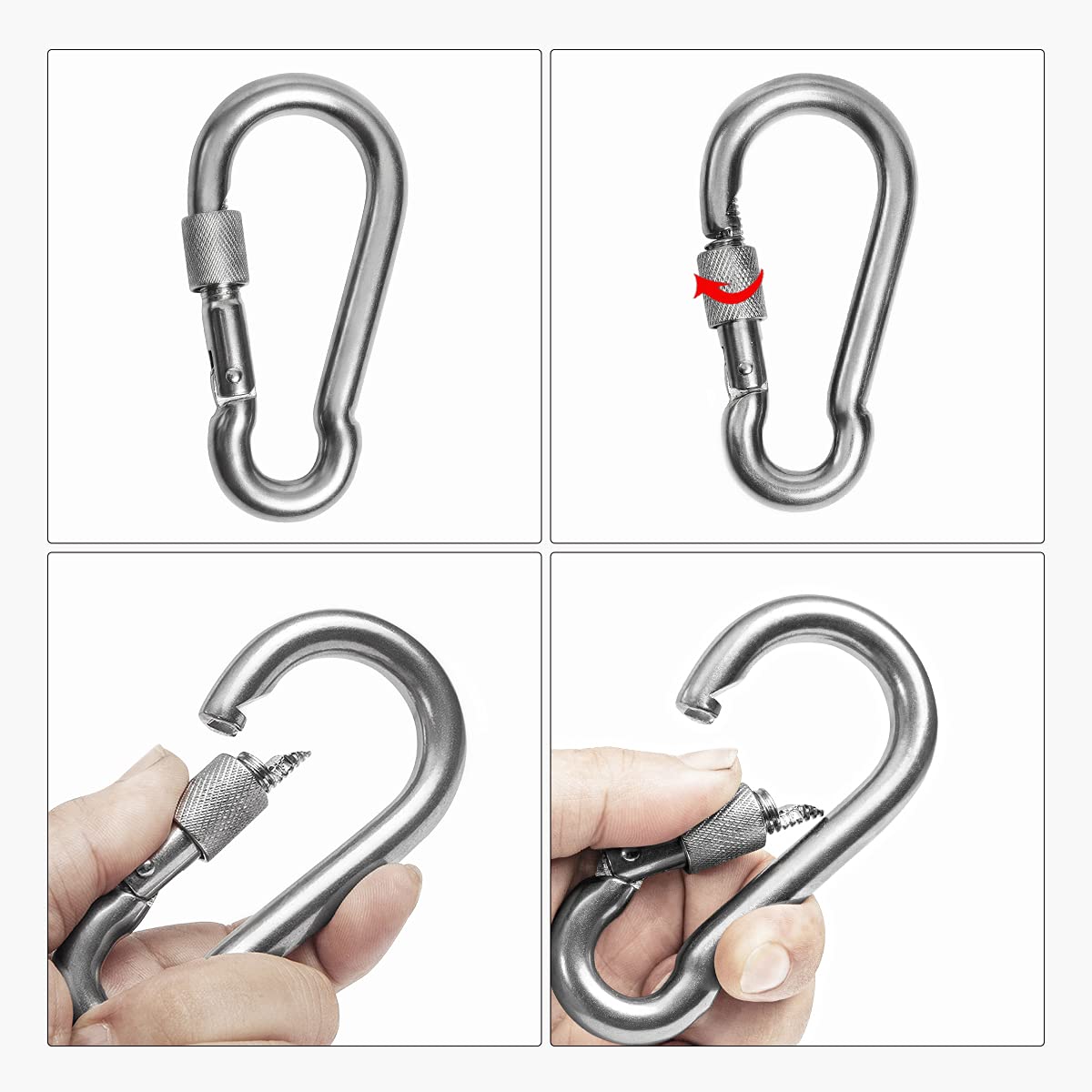2+1 Heavy Duty 304 Stainless Steel Swivel Ring Double Ended Swivel Eye Hook with SUS304 Snap Hooks for Web Tree Swing, Swing Spinner Hanger, Reliable and Safe (M8)