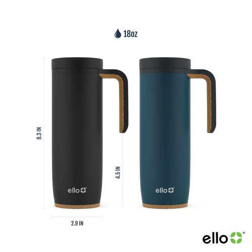 Ello Magnet 18oz Stainless Steel Travel Mug with Handle and Leak Proof Lid | Vacuum Insulated Coffee Cup Keeps Drinks Hot for 5 Hours | BPA Free Tumbler with Built In Coaster, Poseidon