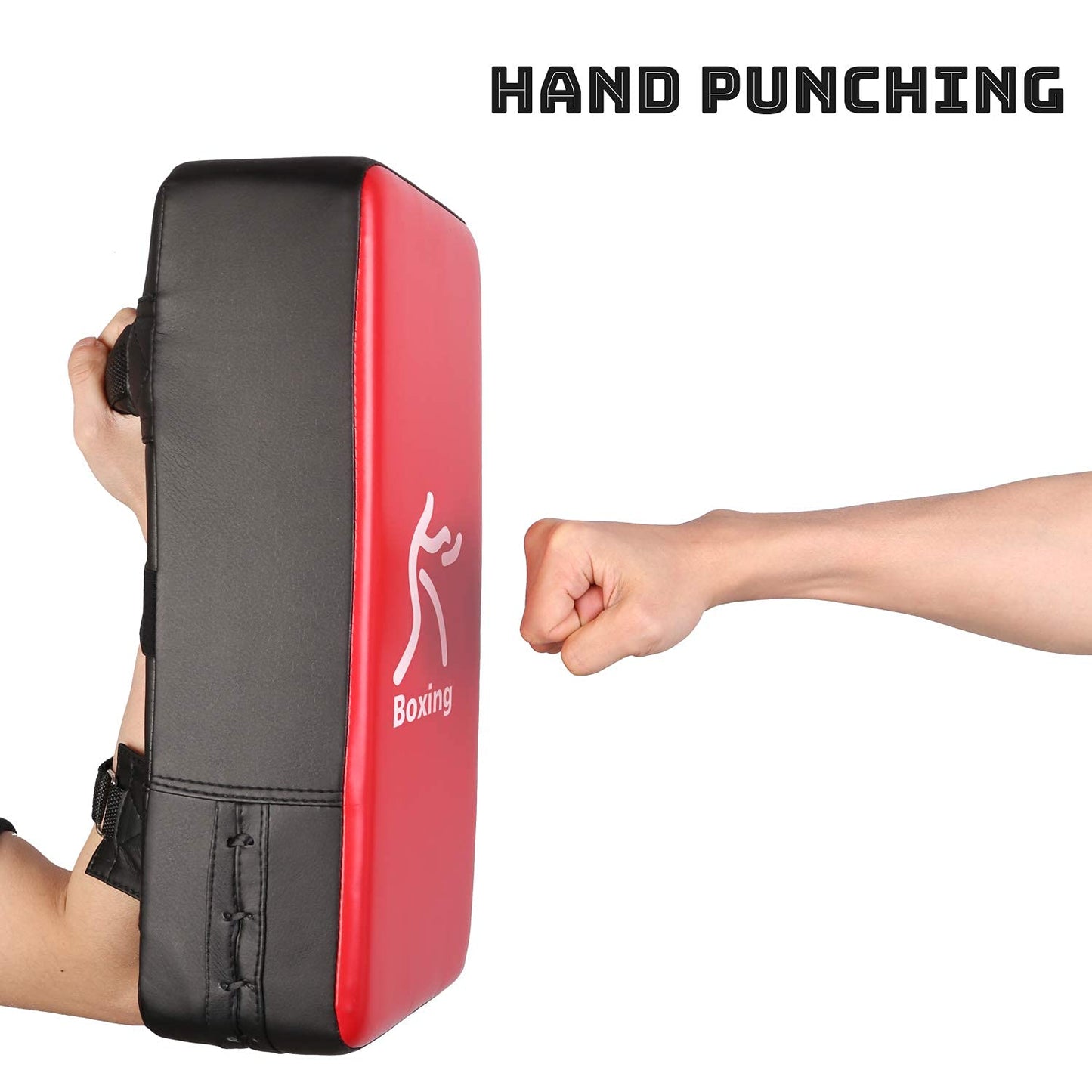 Odoland 2-in-1 Punching Mitts Kick Pack Set, Boxing Mitts Focus Pads, Taewondo Kick Pad, Great for Boxing, Kickboxing, Karate, Muay Thai, MMA Training, Black/Red